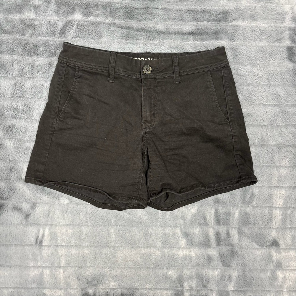 American Eagle Super Stretch X Black Chino Shorts Size 4 Women Casual Mid Rise